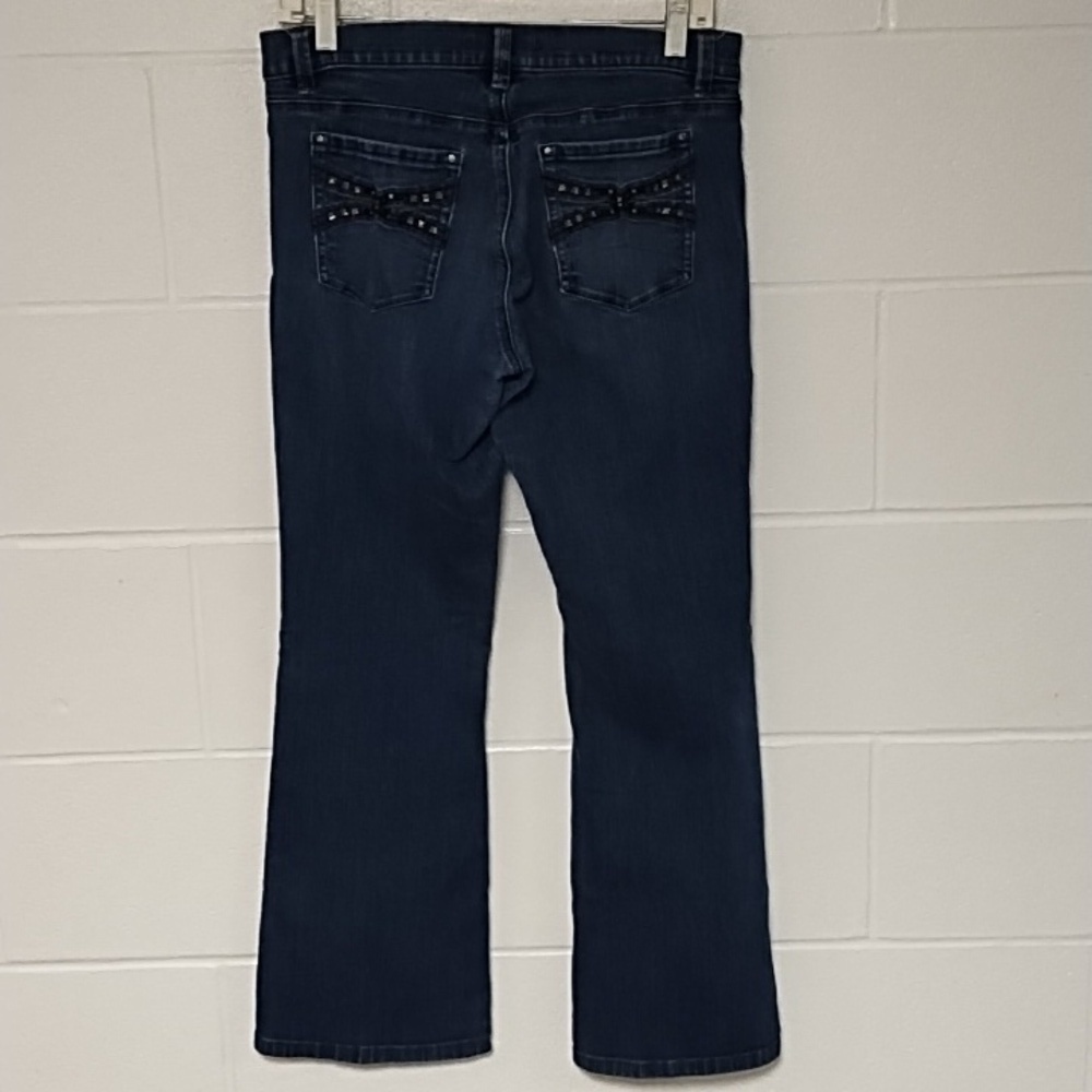 White House Black Market Black & Clear Rhinestones, Noir Flare Blue Denim